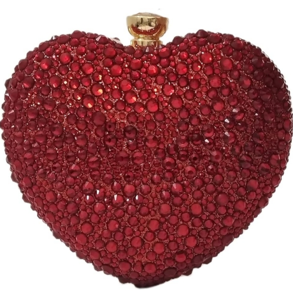 Emerald Green Heart Shaped Purse Crystal Clutch Crossbody Chain Event Mini Bag - Picture 13 of 16